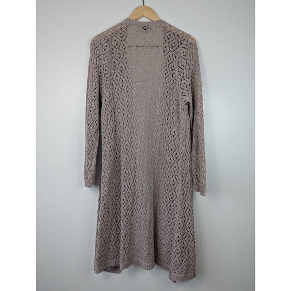 Torrid Pointelle Drape Open Front Sweater Cardigan in Mauve - Picture 7 of 7